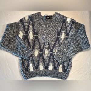 Street Scenes Vintage 90’s Wool Blend Oversized V-Neck Argyle Pattern Women’s M